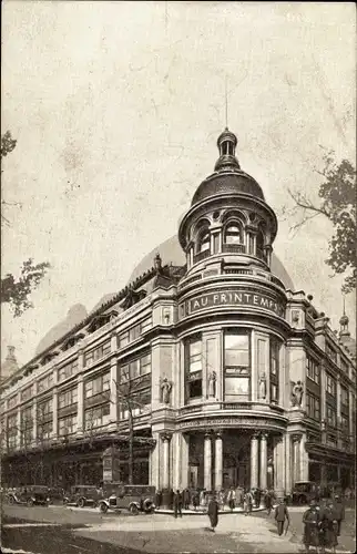 Ak Paris IX, One of the entrances of the big Department stores Au Printemps