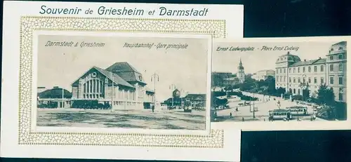 Leporello Ak Griesheim bei Darmstadt, Hauptbahnhof, Ernst Ludwigsplatz
