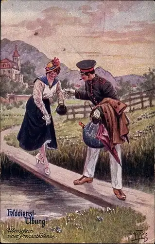 Künstler Ak Thiele, Arthur, Felddienstübung, Übersetzen einer Proviantkolonne