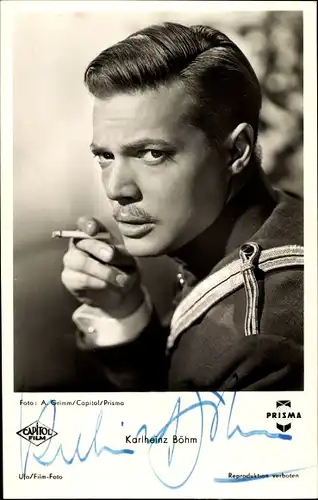 Ak Schauspieler Karlheinz Böhm, Portrait, Zigarette, Autogramm