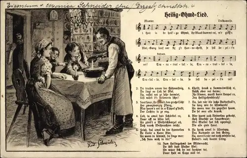 Lied Künstler Ak Schneider, Rud., Heilig Ohmd Lied, Familie beim Bleigießen, Wilhelm Vogel