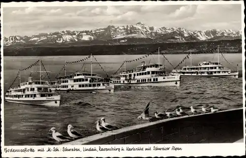 Ak Bodensee, Dampfer MS Schwaben, Lindau, Ravensburg und Karlsruhe