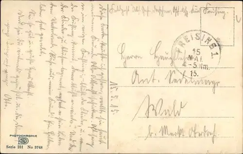 Ak Dorfpartie, Blühender Baum, Wohnhäuser, Garten, Leiter