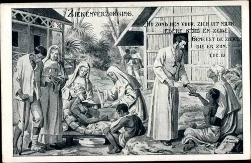 Künstler Ak Hart, H., Les Missionnaires du S. Coeur, Le Soin des malades, Ziekenverzorging