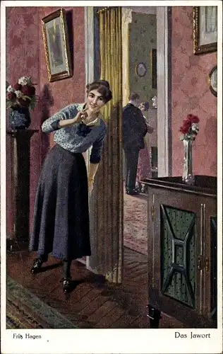 Künstler Ak Hagen, F., Das Jawort, Liebespaar