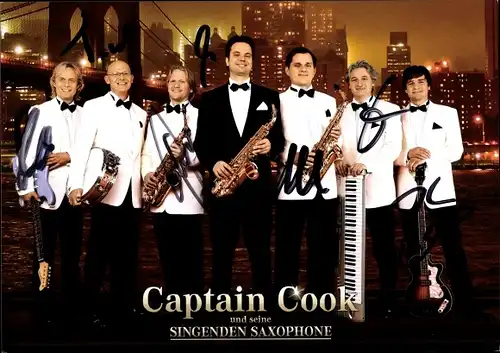 Ak Musikgruppe Captain Cook und seine singenden Saxophone, Autogramme
