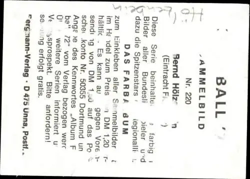 Sammelbild Nr. 220 Bernd Hölzenbein, Fußballer, Portrait, Autogramm