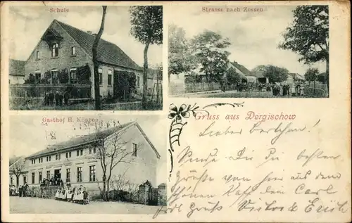 Ak Dergischow Horstfelde Zossen in Brandenburg, Schule, Gasthof