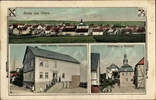 Ak Ellern im Hunsrück, Pfarrhaus, Rathaus, Kolonialwarenhandlung, Totalansicht