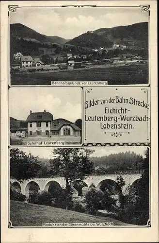 Ak Leutenberg in Thüringen, Bahnstrecke Eichicht Leutenberg Wurzbach Lobenstein, Viadukt, Bahnhof