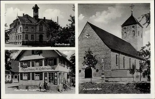 Ak Zusenhofen Oberkirch in Baden Württemberg, Kaufhaus H. Lebfromm, Schulhaus, Kirche