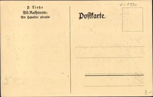 Künstler Ak Tietze, Rathenow im Havelland, Am Haveltor abends