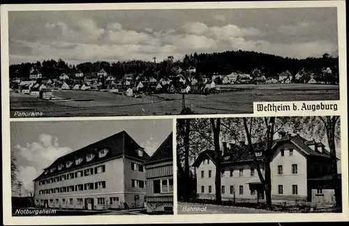 Ak Westheim bei Augsburg Neusäß in Schwaben, Notburgaheim, Bahnhof, Totalansicht