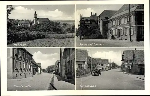 Ak Hofweier Hohberg im Schwarzwald Baden, Schule, Rathaus, Hauptstraße, Landstraße