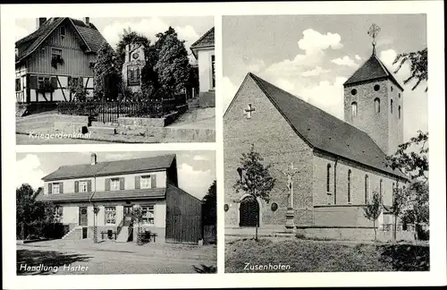 Ak Zusenhofen Oberkirch Baden Württemberg, Kriegerdenkmal, Kirche, Handlung, Harter