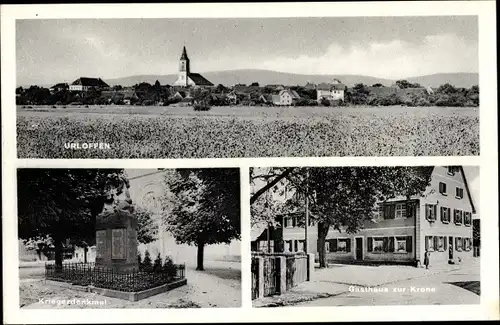 Ak Urloffen Appenweier, Totalansicht, Kriegerdenkmal, Gasthaus zur Krone