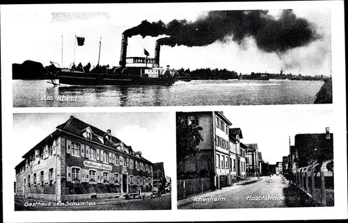 Ak Ichenheim Neuried in Baden, Gasthaus zum Schwanen, Rheindampfer, Hauptstraße