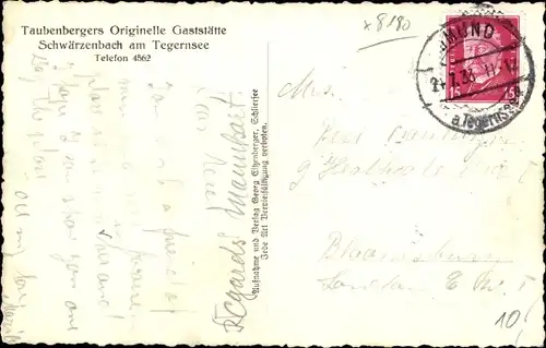 Ak Schwärzenbach Gmund am Tegernsee Oberbayern, Taubenbergers Originelle Gaststätte