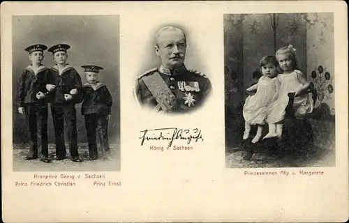 Ak König Friedrich August III v. Sachsen, Kronprinz Georg, Friedr. Christian, Ernst, Alix, Margarete
