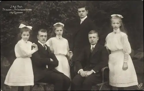 Ak Kronprinz Georg von Sachsen, Friedr. Christian, Ernst Heinrich, Prinzessin Margarete, Alix, Anna