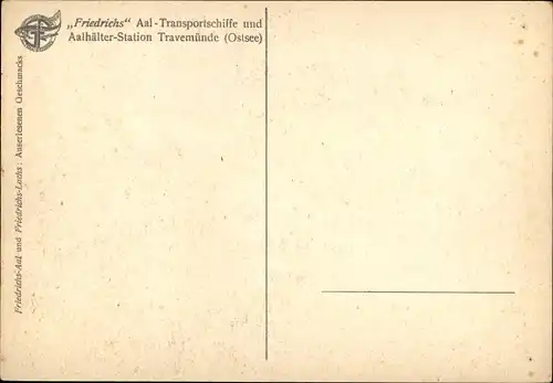 Künstler Ak Brade, E., Travemünde Lübeck, Friedrichs Aal Transportschiffe und Aalhälter Station
