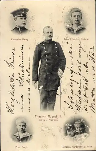 Ak König Friedrich August III v. Sachsen, Kronprinz Georg, Friedr. Christian, Ernst, Margarete, Alix