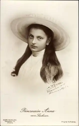Ak Prinzessin Anna von Sachsen, Portrait, Hut