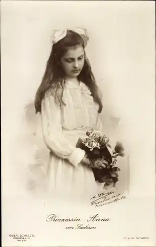 Ak Prinzessin Anna von Sachsen mit Rosenstrauß