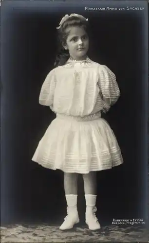 Ak Prinzessin Anna von Sachsen, Standportrait, Weißes Kleid