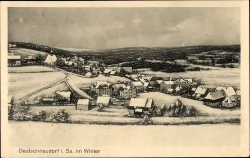 Ak Deutschneudorf im Erzgebirge, Blick auf den Ort im Winter