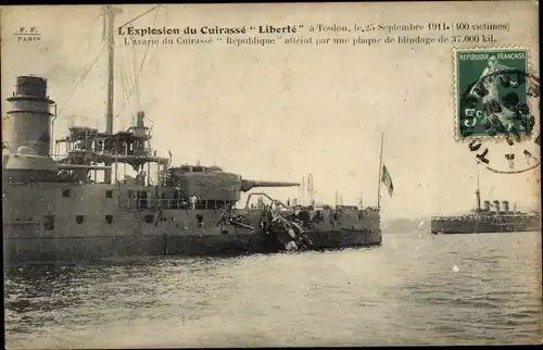 Ak Toulon Var, Explosion du Cuirassé Liberté 25 Septembre 1911, l'Avarie du Cuirassé République