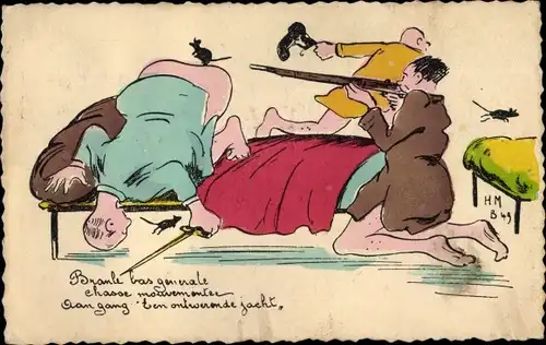 Künstler Ak Belgische Soldaten jagen Mäuse