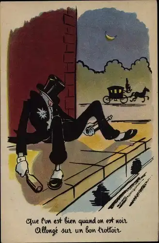 Ak Que l'on est bien quand on est noir, betrunkener Mann