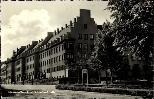 Ak Meerane in Sachsen, Ernst-Schneller-Straße, Häuserfront