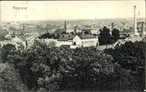 Ak Meerane in Sachsen, Panorama, Schornsteine
