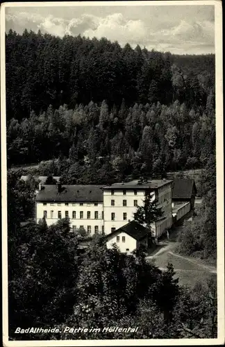 Ak Polanica Zdrój Bad Altheide Schlesien, Partie im Höllental, Gebäude, Wald