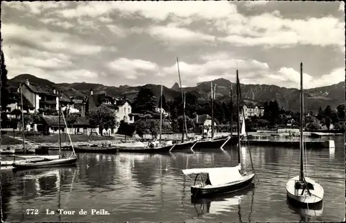 Ak La Tour de Peilz Kanton Waadt, Partie am Hafen, Boote