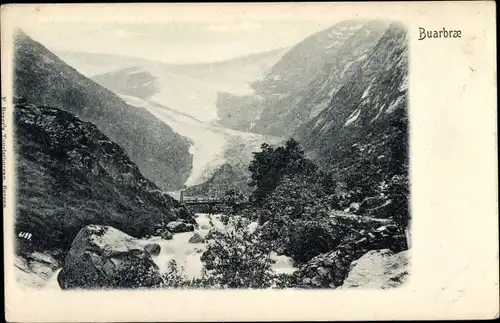 Ak Norge Norwegen, Buarbrae, Hardanger Fjord, Blick zum Gletscher