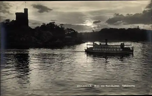 Ak Stockholm Schweden, Motiv fran Kastellholmen, Nattstämming, Djurgarden