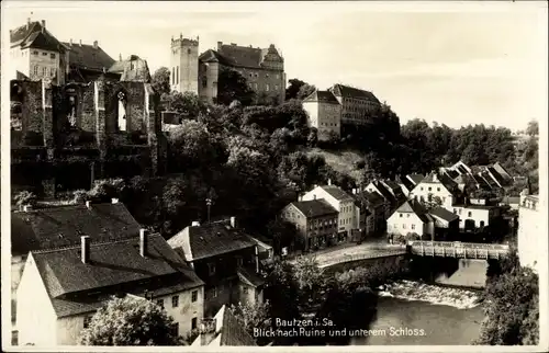 Ak Bautzen in der Oberlausitz, Blick nach Ruine und unterem Schloss