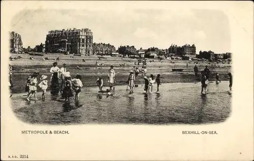 Ak Bexhill on Sea Sussex England, Metropole and Beach