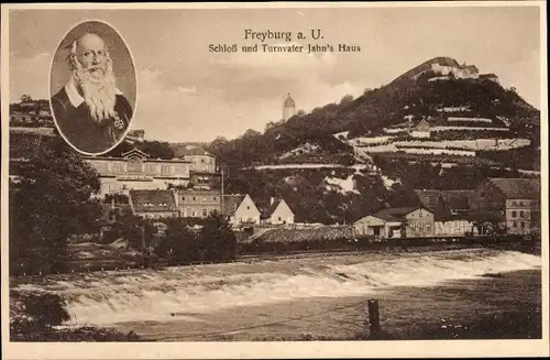 Ak Freyburg an der Unstrut, Schloss und Turnvater Jahn's Haus