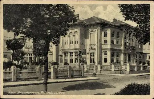 Ak Ostseebad Ahlbeck Heringsdorf auf Usedom, Hotel Strandterrasse, gegenüber Seebrücke