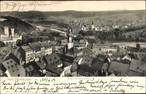 Ak Waldenburg in Sachsen, Blick auf den Ort vom Kirchturm