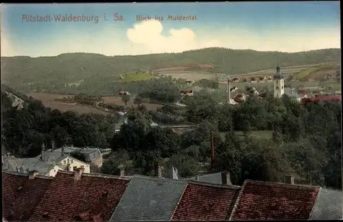 Ak Waldenburg in Sachsen, Blick ins Muldental, Teilansicht des Ortes