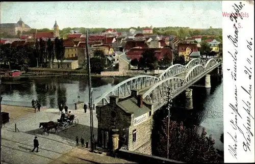 Ak Weißenfels im Burgenlandkreis, Gesamtansicht, Brücke