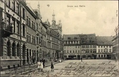 Ak Kahla in Thüringen, Marktplatz, Gasthof zum Löwen, Hotel Deutsches Haus