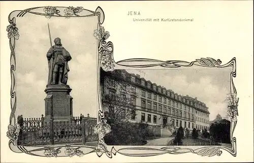 Jugendstil Ak Jena in Thüringen, Universität, Kurfürstendenkmal, Trenkler Je. 23