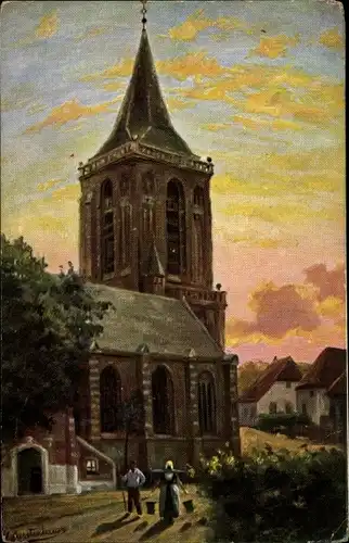 Künstler Ak Gerstenhauer, Johann Georg, niederländisches Dorfmotiv, Kirche