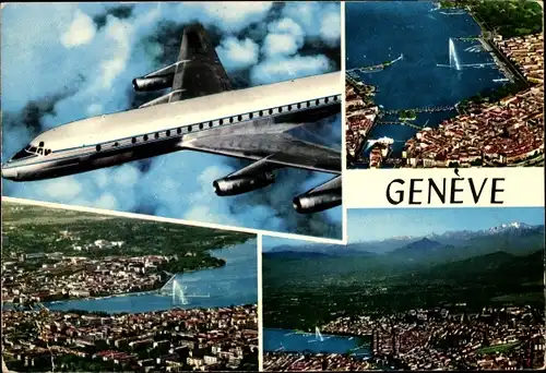 Ak Genève Genf Schweiz, Panorama der Stadt, Passagierflugzeug